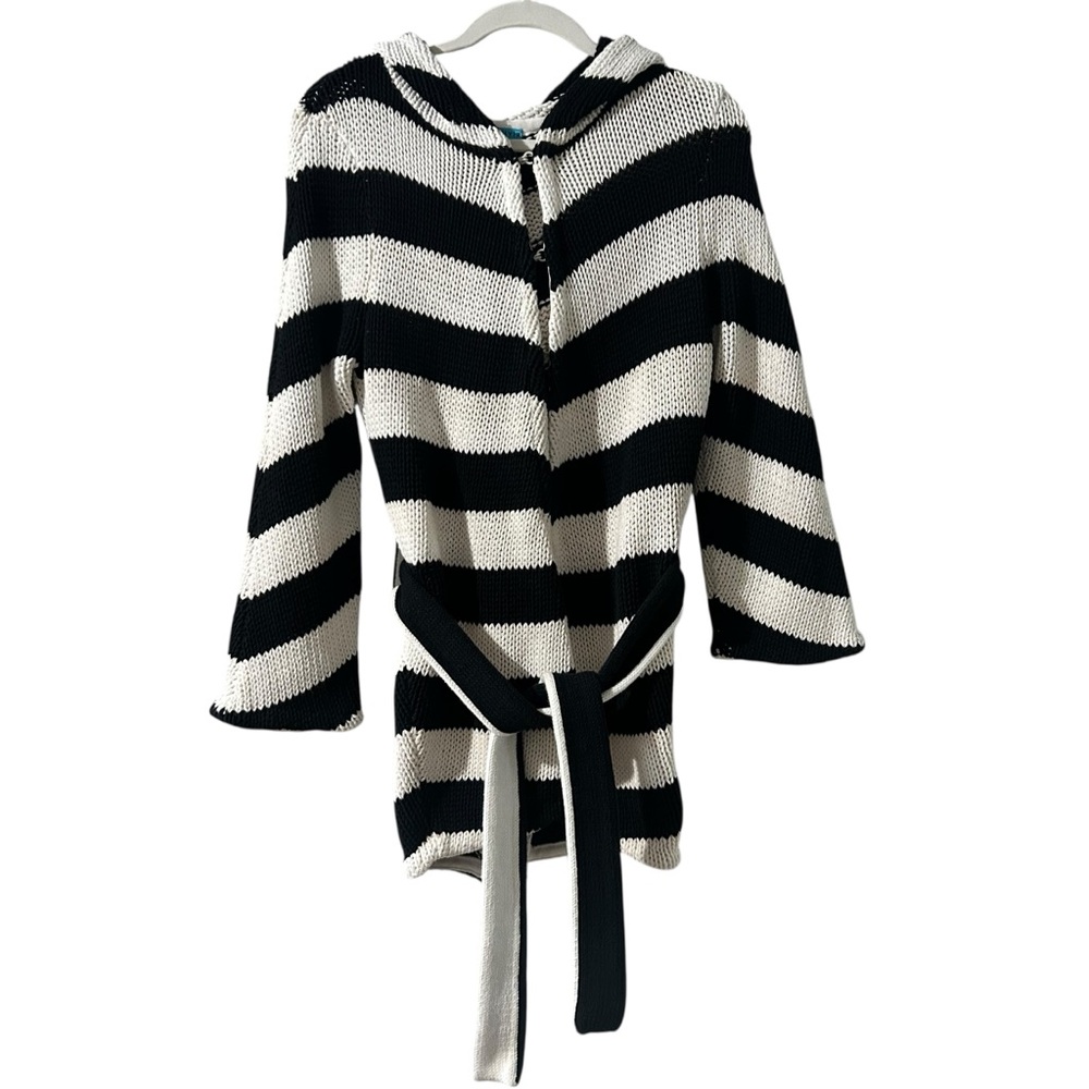 Alice + Olivia Black And White Striped Hooded Sweater Cotton Belt No Size Tag